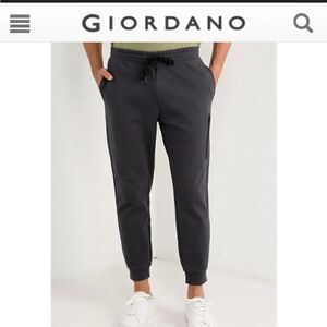 Giordano M G Motion joggers solid black drawstring ribbed cuffs